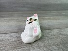 Vintage Ceramic White Cat Figurine Pink Rose Kitten Cute