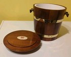 Vintage 1960   s Mcm Vermillion Walnut Ice Bucket With Plastic Lining Inside Made