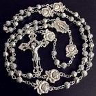 Handmade 925 Silver Rose Beads Catholic 5-decade Rosary With Cross Gift Box Ital