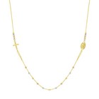 Virgin Mary Pendant Cross Necklace 14k Solid Tricolor Gold Beads Rosary Necklace