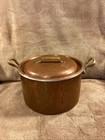 Antique Hammered Copper Stock Pot W  Lid   Brass Handles 11    X 8    X 5   
