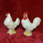 Vintage Chalk Ware Chicken Figurines Rooster   Hen Country Farmhouse Ceramic