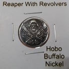 Hobo Death Reaper With Revolvers Skull Made From A Real Buffalo Nickel Signed