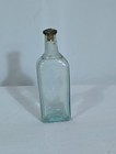 Antique Aqua Glass Bottle 6 Fl Oz Embossed Seal Cork Stopper Medicine Extract