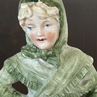 Antique Bisque Figurine German Gebruder Heubach Repair Girl 9  Green Shawl C1900