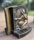 1922 Armor Bronze Co Pandoras Box Bookends Art Deco Polychrome Clad Pair 