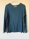 Croft Barrow Womens Classic Tee Blouse Teal Floral Print Long Sleeve Size L