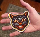 Halloween Classic Black Cat With Teeth Embroidered Patch Vintage Beistle Style 