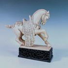 Vintage  Beautiful Large Resin Tang Parade Horse Sculpture On Carved Base  Italy