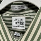 John Henry Button Down Shirt Mens 17 34-35 Green Tan Striped Office Vintage 70 s