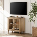 34in Oak Buffet Cabinet Sideboard Credenza Glass Doors Adjustable