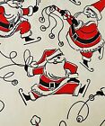 Vtg Christmas Wrapping Paper Gift Wrap Adorable Santa Claus Ice Skating 1950 Nos
