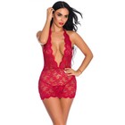 Sexy Lace Lingerie Dress Nightwear Deep V Backless Halter Neck Pajamas G-string