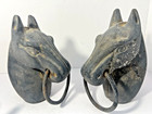 2 Antique Rustic Vintage Cast Iron Horse Head Hitching Post Topper Western Decor