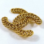 Chanel Chain Cc Logo Coco Brooch Goldtone Vintage Authentic Accessory Japan