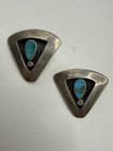 Vtg Native American Sterling Silver Shadowbox Turquoise Clipon Earrings Unsigned