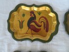 Vtg Set Of 4 Georges Briard Small Painted Rooster Trays Gold Green Retro 60 s