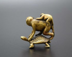 Chinese Pastoral Style Pure Copper Brass Bronze Turtle Back Monkey Small Statue