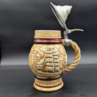 Beer Stein Lidded   Sailing Tall Ships 8 5  Tall 1977 Avon Ceramic Nautical Fun