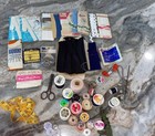 Lot Vintage Sewing Notions Needle Cards Snaps Thread Spools Some Wooden Misc 