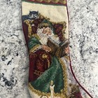 Needlepoint Christmas Stocking Santa Reading Teddy Cat Candle  Vintage Beautiful