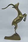 Vintage Pair Mid-century Solid Brass Leaping Gazelle Deer Antelope Mcm