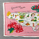 1960s Greetings From Jamaica Tea Towel Tapestry Map Pink Retro Tourist Vintage