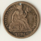 1884 Love Token Seated Liberty Dime - Engraved    vet-may 30     Chain Hole - Lt29