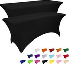 2 Pack 8ft Table Cloth For Rectangular Fitted Events Stretch Black Table Cove   