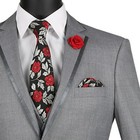 Vinci Men s Light Gray 3pc 2 Button Slim Fit Tuxedo Suit W  Matching Vest New