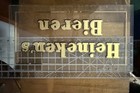 Heineken Breweriana Collectible Beer Sign Gold Reverse Painted Lettering Glass