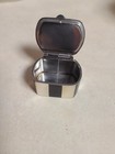 Vintage Mother Of Pearl   Onyx Striped  Small Hinged Trinket Box 1 75  C2