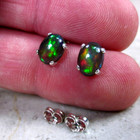 Natural Black Opal Cabochon Gemstone 925 Sterling Silver Women Stud Earrings