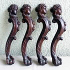 Set Of 4 Antique Wood Carved Lady Figurines Table Legs 17 