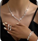 Prom Earrings Necklace Bracelet Set Elegant Crystal Rhinestone Necklace Earrings