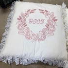 Pair Vtg Red Work Embroidery 36   x30    Pillow Covers Good Night Cottage Core Bc