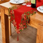 Amared Christmas Embroidered Table Runner Cutwork Green 15x69 Inch  Red 