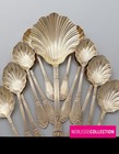 Antique 1900s French Sterling Silver Vermeil Ice Cream Spoons Set 13pcs Shell