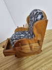 Vtg Wood Rocking Chair Pin Cushion Sewing Caddy Spool Holder Drawer Leopard Prin