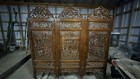Handcrafted Antique Asian Carved Wood Room Divider Folding Screen Birds