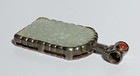 Antique Chinese Carved Light Celadon Jade Sterling Silver Pendant Signed