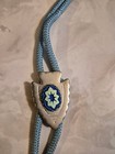 Men s Western Adjustable Bolo Tie Silver Tone Arrowhead Oval Blue white Slide