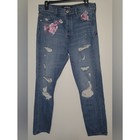 High-rise Distressed Floral Embroidered Skinny Jeans - Size 4