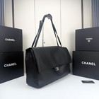 Women s Elegant Black Pebbled Leather Extra Large Long Flap Shoulder Handbag