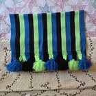 Nwot Hand Loom Woven Mexican Wrap Shawl Green  Blue With Pom Poms