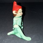 Vintage Japan Ceramic Christmas Elf Pixie Figure - Green W Red Hat