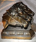 Vintage Solid Brass Horse Racing Bookends Three Equestrian Heads Rare Antique
