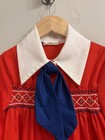 Polly Flinders Vintage Girls Sz 6 Red Hand Smocked Embroidered Dress W blue Bow