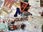 Eclectic Junk Drawer Lot Vintage Ephemera   Chachskis  Photos Cards Pins Patches