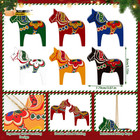 Dala Horse Swedish Christmas Decorations 6 Pcs Double-sided Wooden Dala Horse O